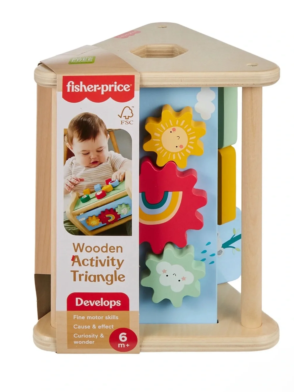 Fisher Price Wooden Activity Triangle 3-Sided Fine Motor Toy for Baby 6M+